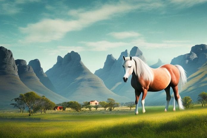 A fjord horse in a rural landscape in stellenbosch