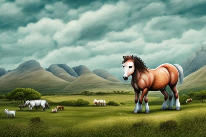 A connemara pony in a rural landscape in kwa zulu natal