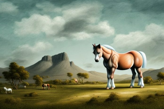 A connemara pony horse in a rural landscape in king william's town