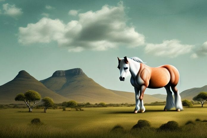 A connemara pony horse in a rural landscape in south africa