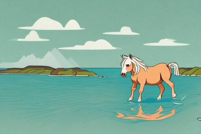 A connemara pony in a scenic landscape of jeffreys bay
