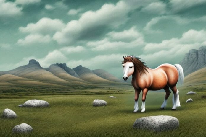 A connemara pony in a rural landscape in the free state