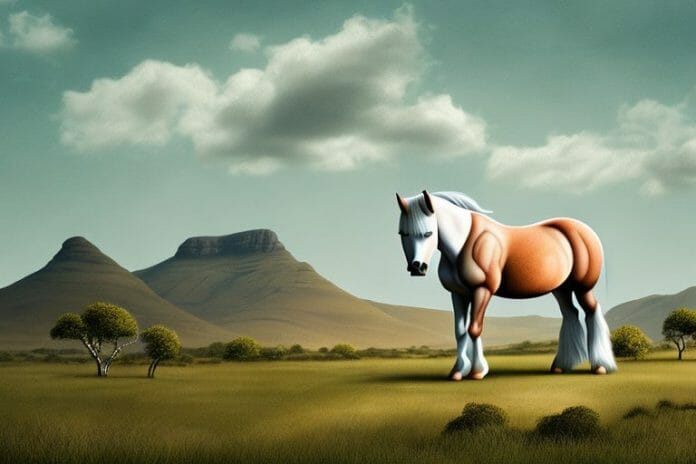 A connemara pony horse in a rural landscape in south africa
