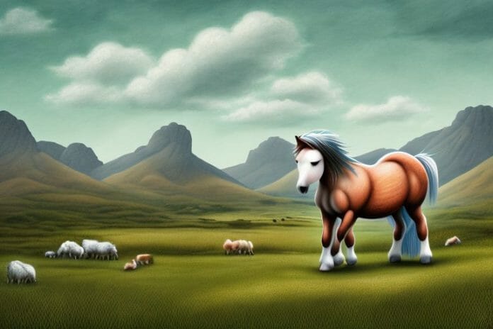A connemara pony in a rural landscape in phuthaditjhaba