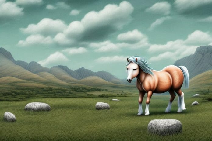 A connemara pony in a rural landscape in east rand