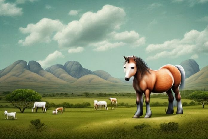 A connemara pony in a rural landscape in limpopo