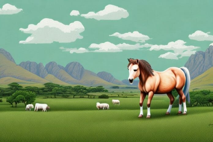 A connemara pony in a rural landscape in musina