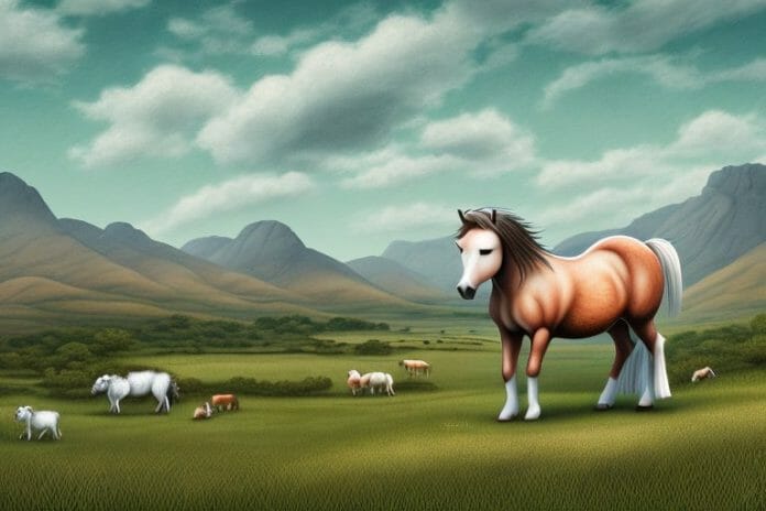 A connemara pony in a rural landscape in thohoyandou