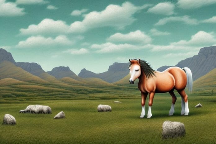 A connemara pony in a rural landscape in kimberley