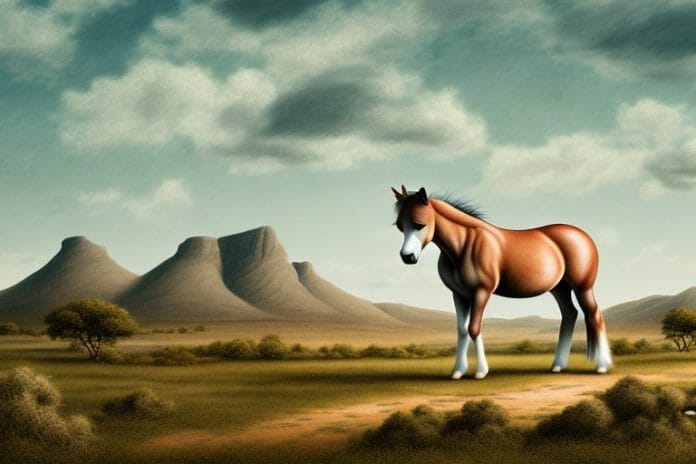 A connemara pony horse in a rural landscape near upington