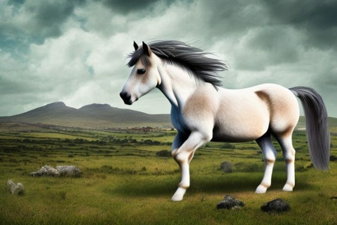 A connemara pony horse in a rural landscape in rustenburg