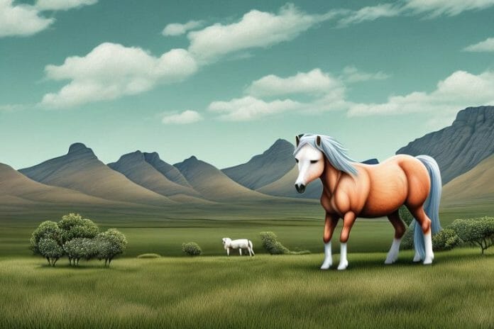A connemara pony in a rural landscape of the western cape