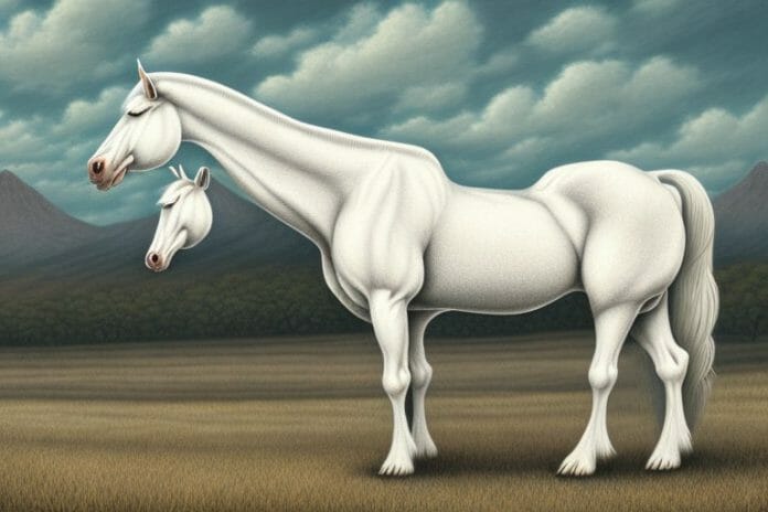 An american cream draft horse in a rural south african landscape