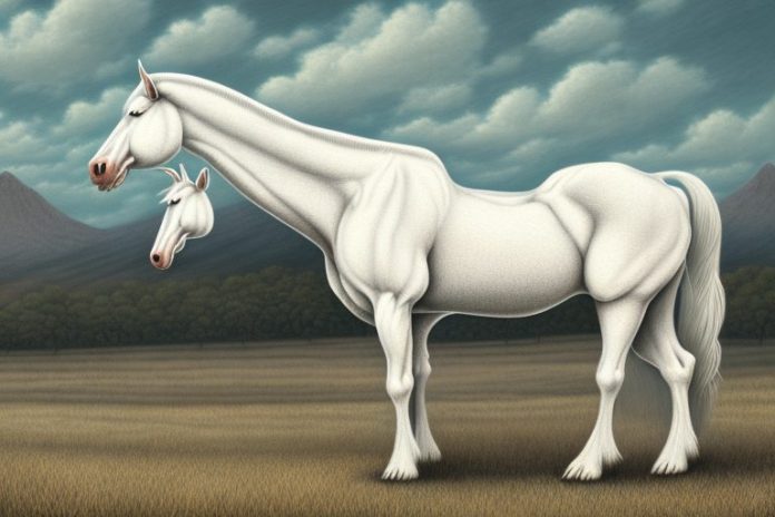 An american cream draft horse in a rural south african landscape
