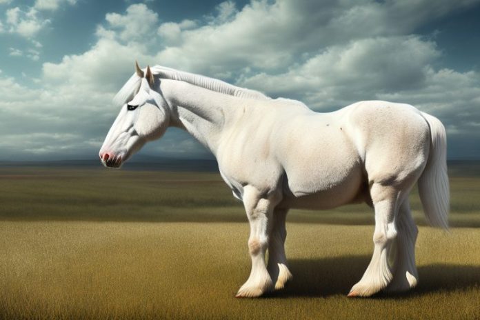 An american cream draft horse in a rural landscape in eastern cape