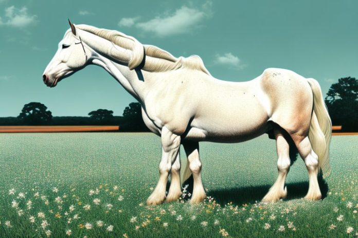 An american cream draft horse in a rural south african landscape