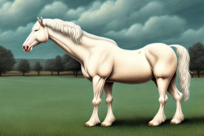 A majestic american cream draft horse in a rural setting in ficksburg