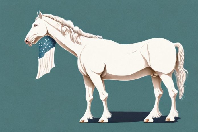 A majestic american cream draft horse in a rural setting