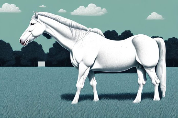 A beautiful american cream draft horse in a field in kempton park
