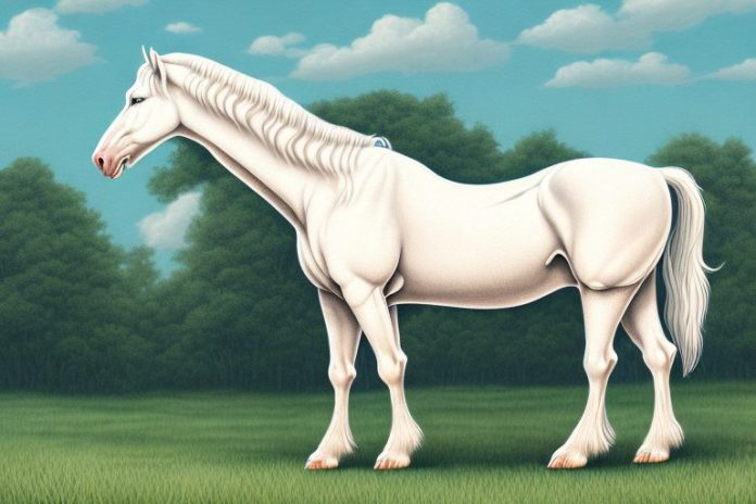 A majestic american cream draft horse in a rural setting in musina