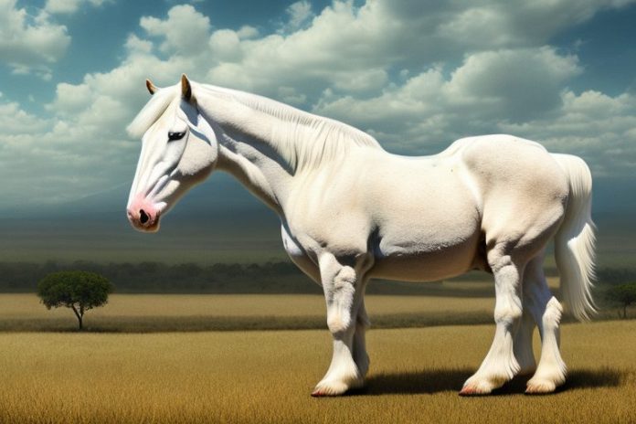 An american cream draft horse in a rural landscape of mpumalanga