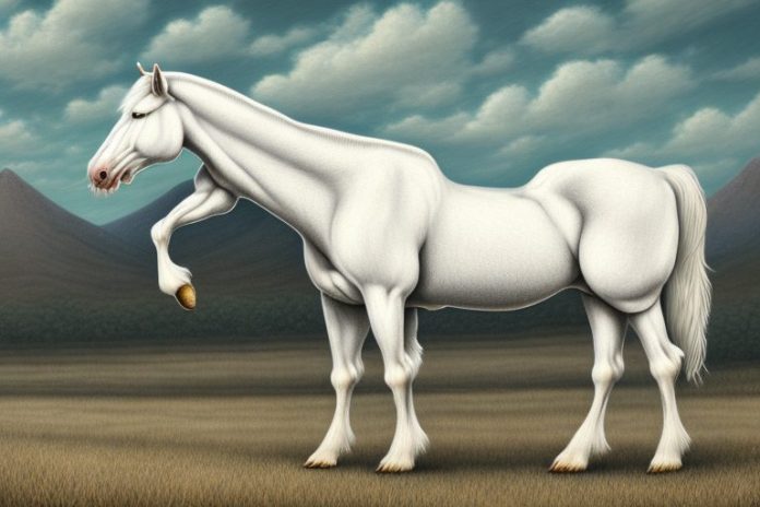 An american cream draft horse in a rural south african landscape