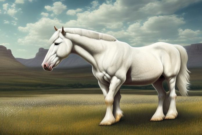 An american cream draft horse in a rural landscape in white river