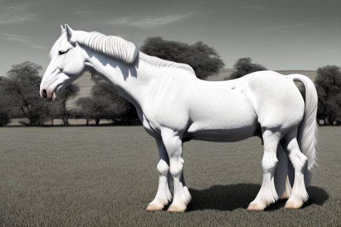 An american cream draft horse in a rural setting in the northern cape