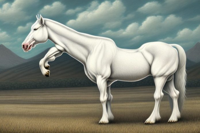 An american cream draft horse in a rural south african landscape