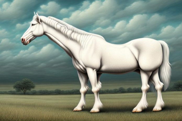 A majestic american cream draft horse in a rural south african landscape