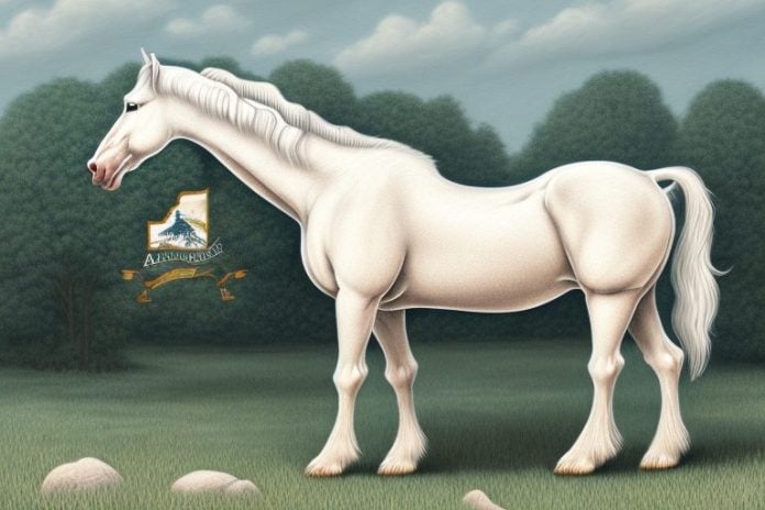A beautiful american cream draft horse in a rural setting in hartswater