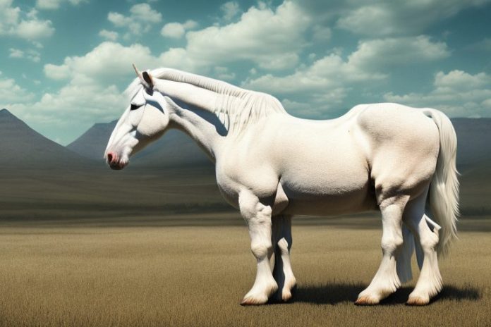 An american cream draft horse in a rural south african landscape