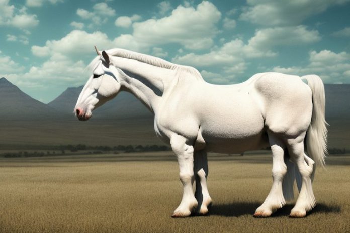 An american cream draft horse in a rural south african landscape