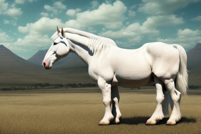 An american cream draft horse in a rural south african landscape