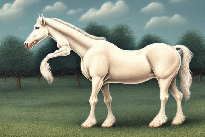 A beautiful american cream draft horse in a rural setting in rustenburg