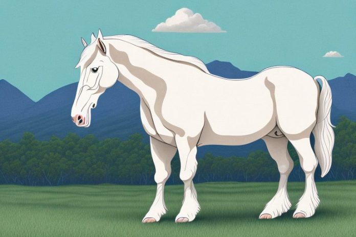 A beautiful american cream draft horse in a scenic setting in hartbeespoort