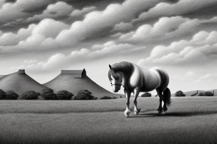 An irish draught horse in a rural south african landscape
