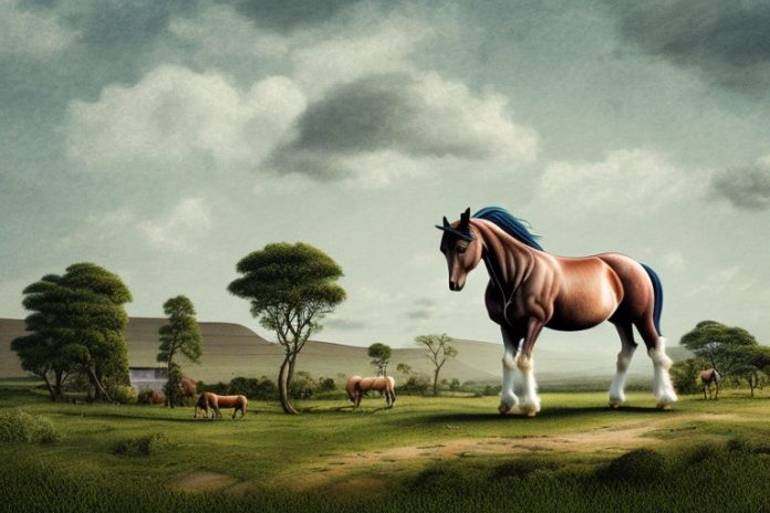 An irish draught horse in a rural landscape in empangeni