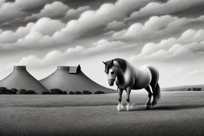 An irish draught horse in a rural south african landscape