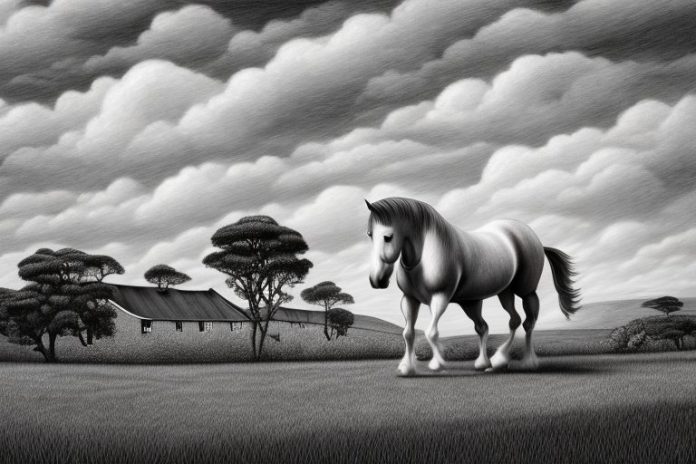 An irish draught horse in a rural landscape in grahamstown