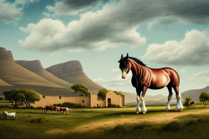 An irish draught horse in a rural landscape in graaff-reinet