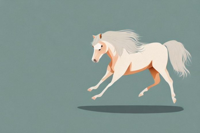 A haflinger horse galloping through a rural landscape