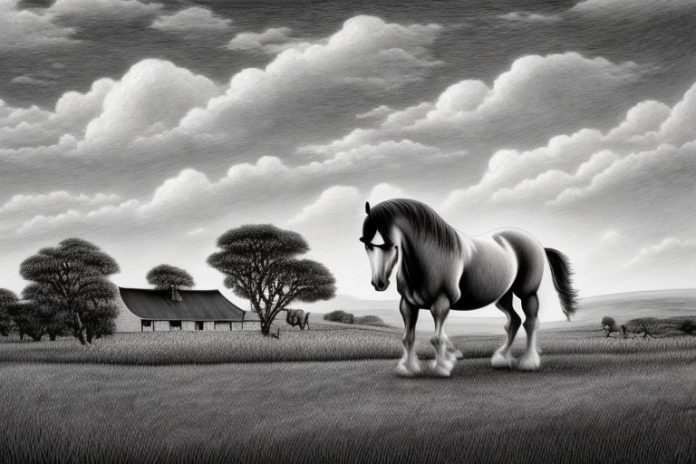 An irish draught horse in a rural landscape in aliwal north
