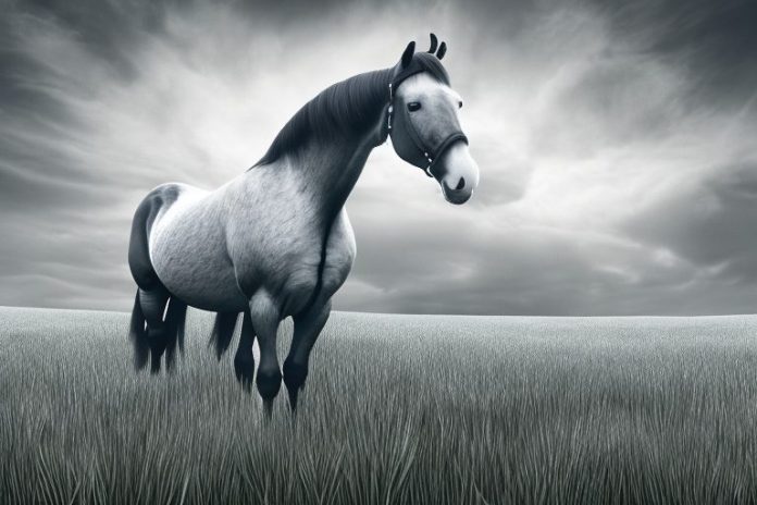An irish draught horse standing in a field of grass in sasolburg