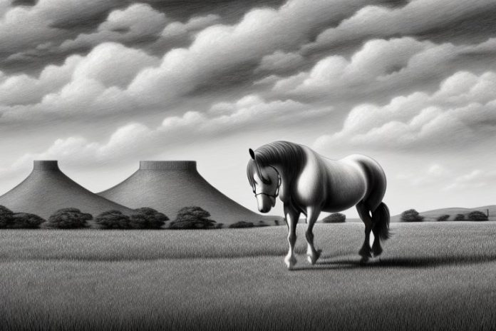 An irish draught horse in a rural south african landscape