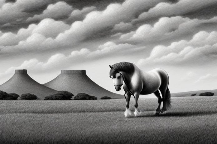 An irish draught horse in a rural south african landscape