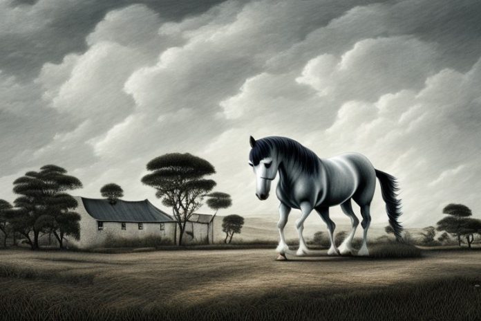 An irish draught horse in a rural landscape in vereeniging