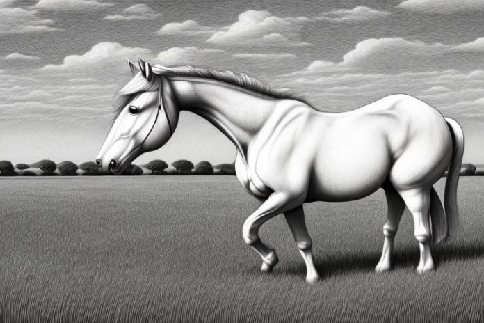 An irish draught horse in a field in kempton park