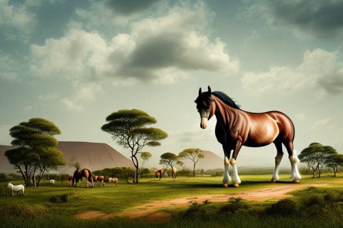 An irish draught horse in a rural landscape in limpopo