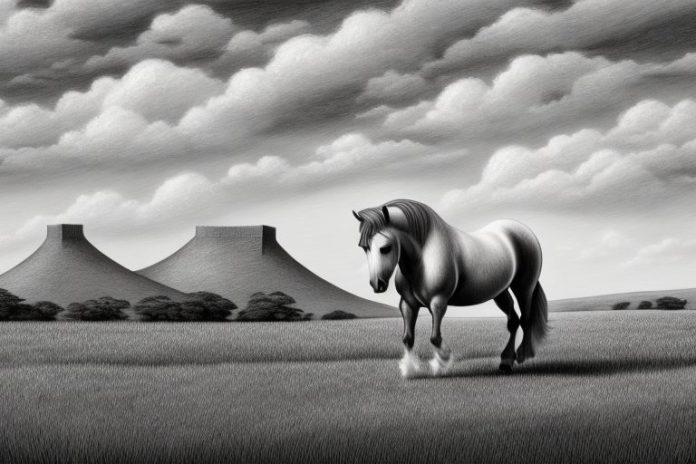 An irish draught horse in a rural south african landscape
